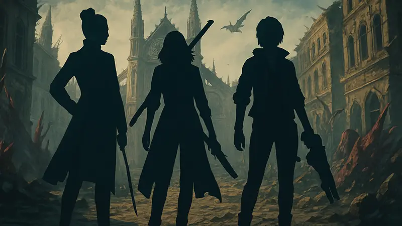 Косплей на женские версии Вергилия, Данте и Неро из игры Devil May Cry 5