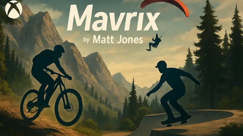 Обложка игры Mavrix by Matt Jones, добавленной в Xbox Game Pass, с изображением экстремального спорта.