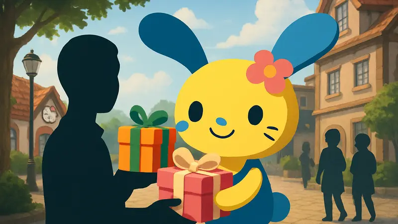 Усахана из Hello Kitty Island Adventure с подарками для улучшения отношений в DLC City Town.