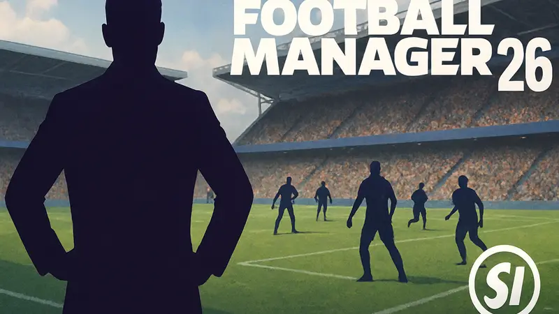 Обложка игры Football Manager 26, логотип Sports Interactive.