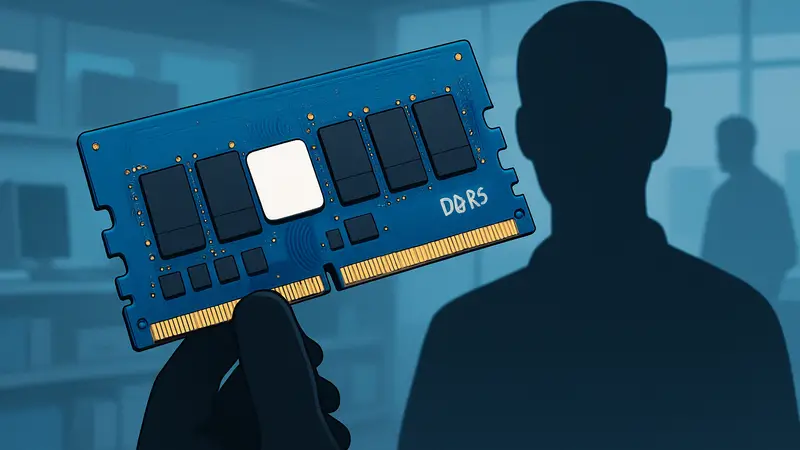 Модуль оперативной памяти DDR5 на синей печатной плате, возможно, поддельный
