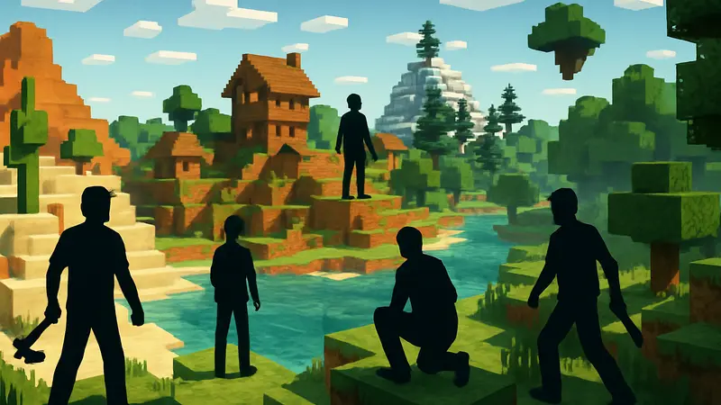 Игроки Minecraft исследуют различные биомы и постройки на популярных с ерверах.