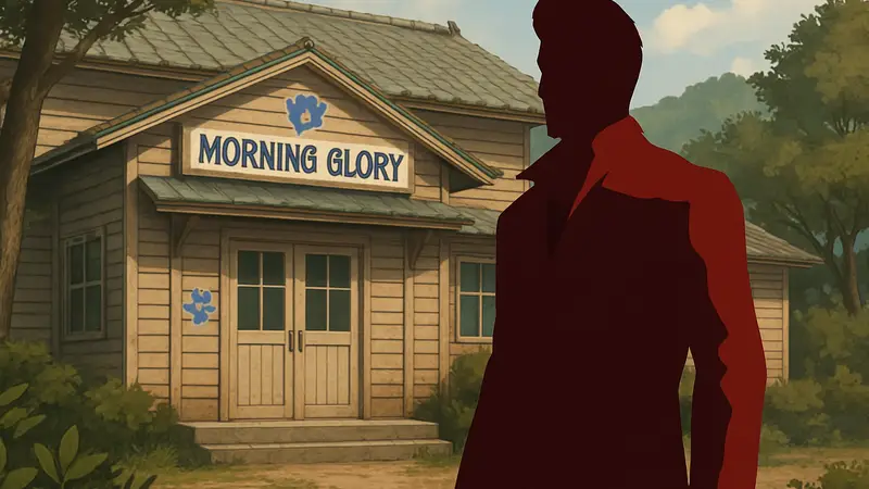 Игровой персонаж из Yakuza Kiwami 3 рядом со зданием приюта Morning Glory.