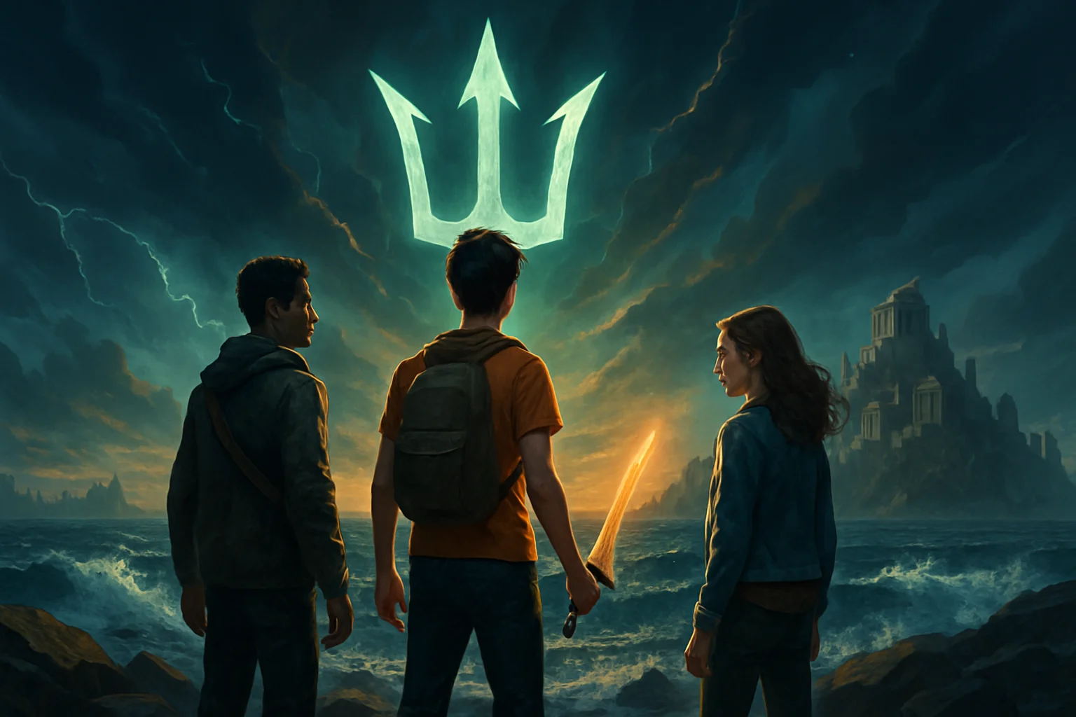 Обложка сериала "Перси Джексон и Олимпийцы" с главными героями, анонс 3 сезона.