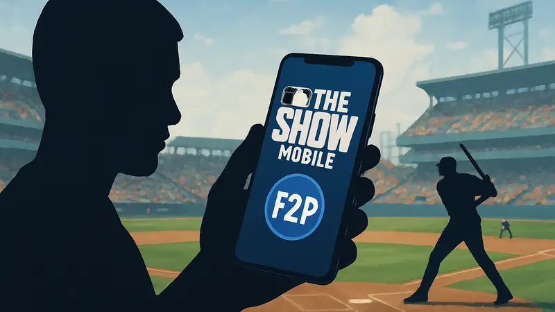 Изображение MLB The Show Mobile от Sony, бейсбольный симулятор на смартфоне, логотип F2P на экране