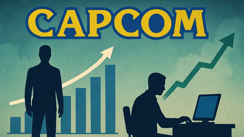 Логотип Capcom с графиками, показывающими рост цифровых продаж и продаж на PC