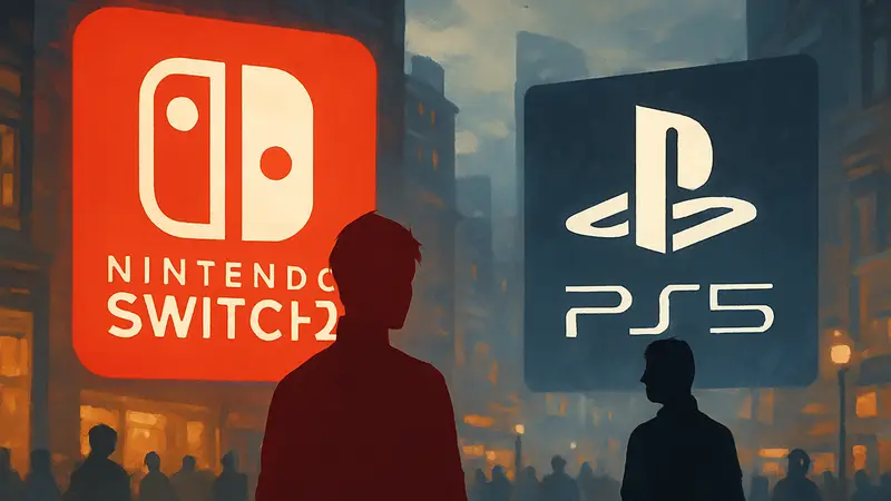 Логотип Nintendo Switch 2 и PlayStation 5, символизирующие конкуренцию консолей