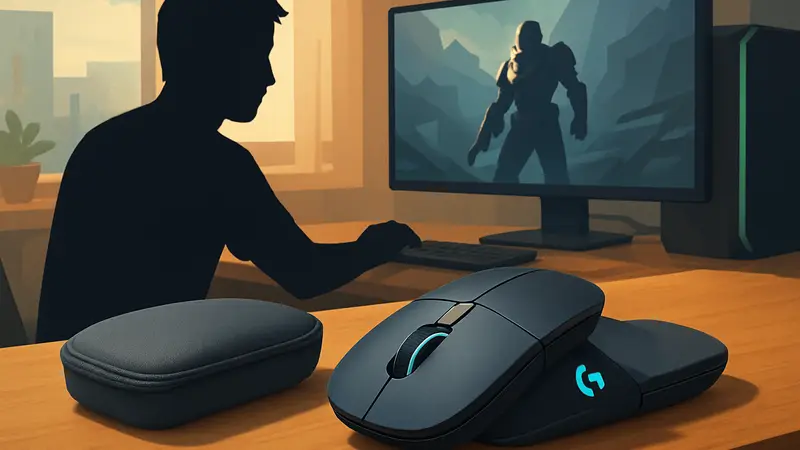 Складная игровая мышь Logitech с чехлом для переноски на столе