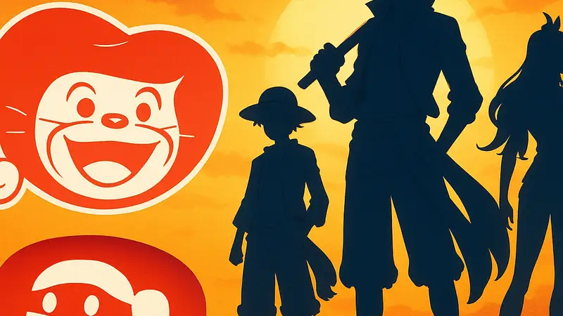 Логотип Toei Animation на фоне силуэтов персонажей нового аниме-проекта, приходящего на смену One Piece.