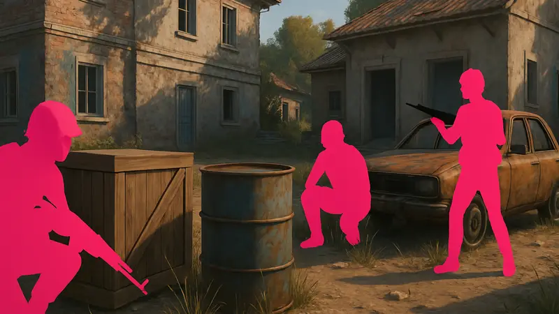 Игроки PUBG в режиме PropHunt, прячущиеся за предметами