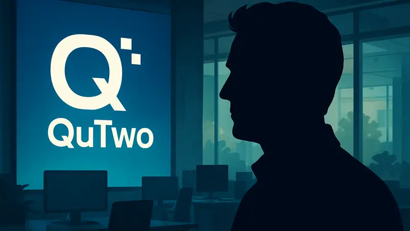 Логотип AI-стартапа QuTwo и портрет основателя Питера Сарлина.