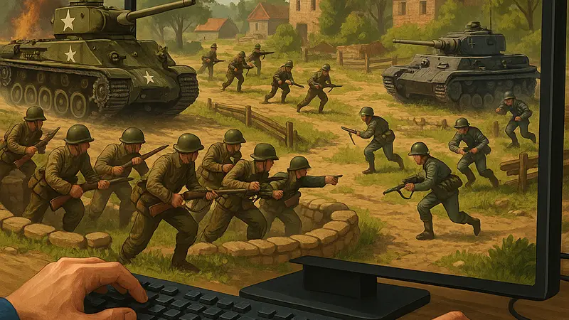 Игровой процесс стратегии Bolt Action с солдатами времен Второй мировой войны и танками.