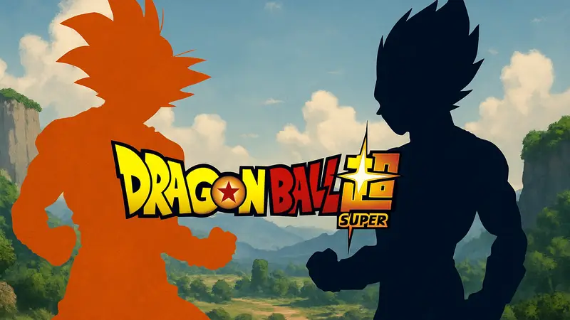 Гоку и Вегета из Dragon Ball Super готовятся к битве, логотип сериала