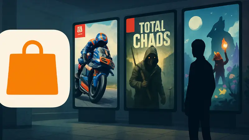 Логотип Nintendo eShop и обложки нескольких новых игр, включая MotoGP 26 и Total Chaos, для Nintendo Switch.