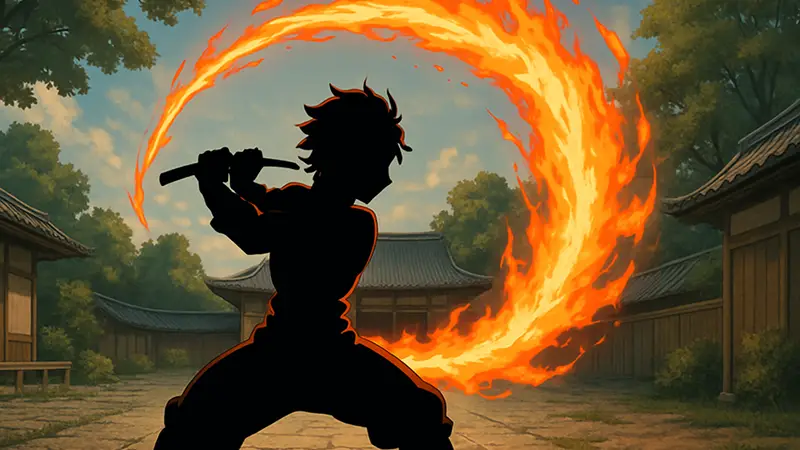 Танджиро Камадо из Demon Slayer использует технику «Дыхание Солнца»