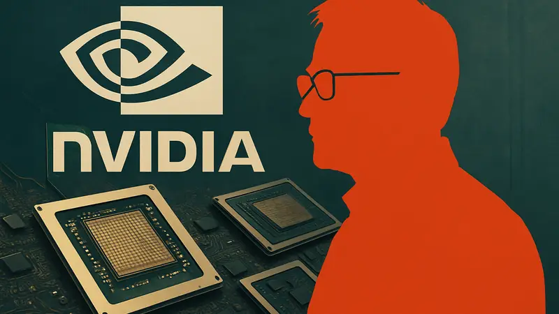 Дженсен Хуанг, генеральный директор Nvidia, на фоне логотипа компании и графических процессоров.