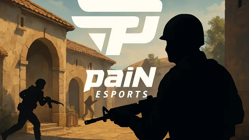 Логотип команды paiN Esports на фоне игрового матча по Counter-Strike