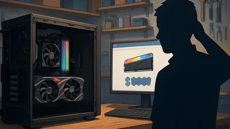 Скриншот из PC Building Simulator 2 на PS5, демонстрирующий дорогую оперативную память.
