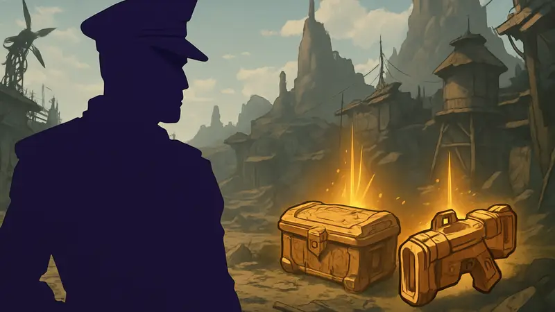 Изображение Полковника Крэша из Borderlands 4 на фоне локации с легендарным лутом.