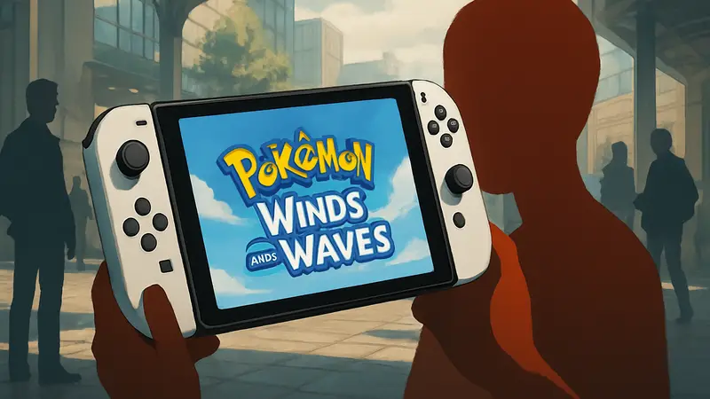 Изображение Nintendo Switch с логотипом Pokemon Winds and Waves на экране