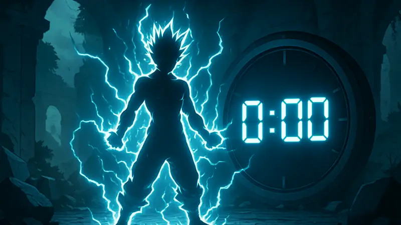 Культовая аниме-трансформация с эффектами энергии, таймер обратного отсчета