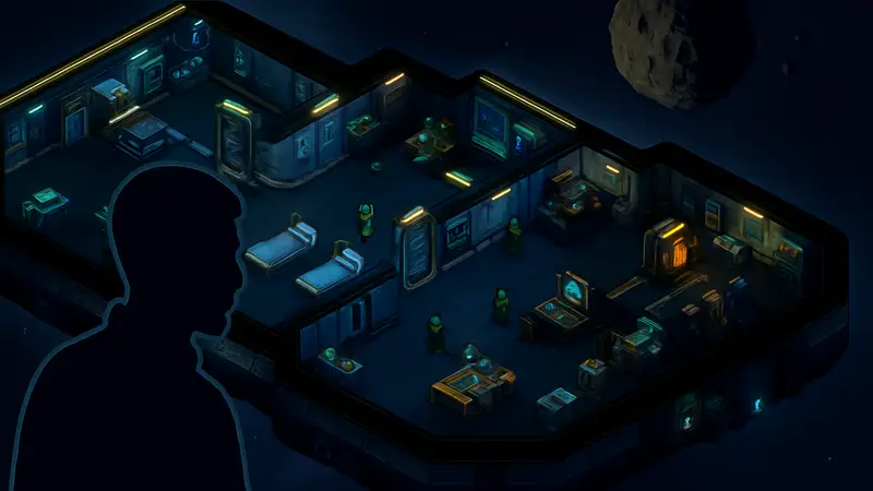 Скриншот из игры Space Haven, показывающий космический корабль или базу в космосе с элементами интерфейса.