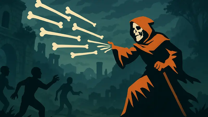 Персонаж Мортаччо из Vampire Crawlers атакует бесконечными костями