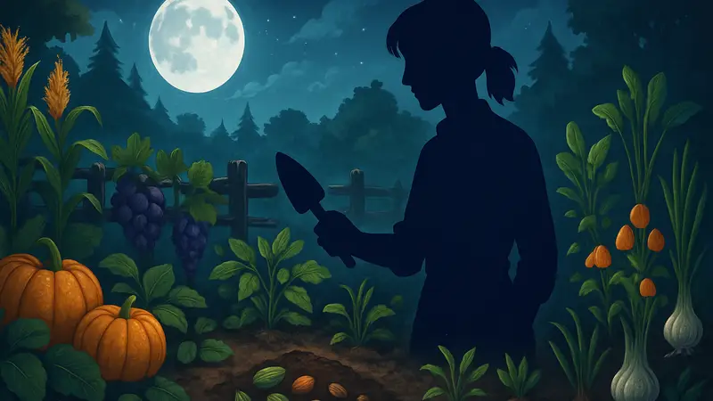 Различные виды растений, семян и урожая, выращиваемые на ферме в игре Moonlight Peaks.