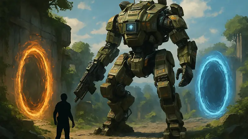 Изображение робота Titanfall и порталов из Splitgate, намекающее на новый проект 1047 Games.