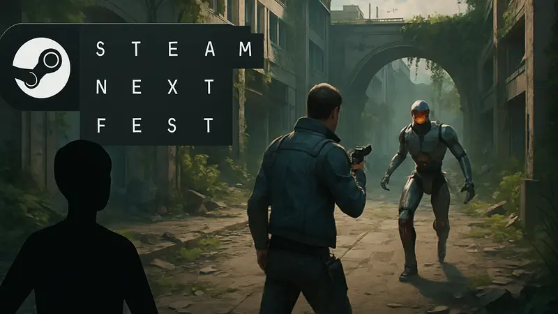 Логотип Steam Next Fest с изображением игры Titanium Court, скриншот геймплея.