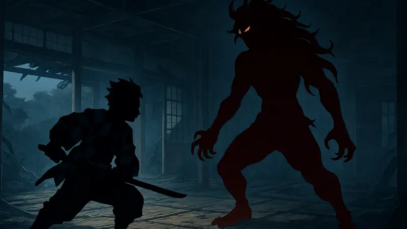 Танджиро Камадо из аниме Demon Slayer готовится к битве с сильным демоном.