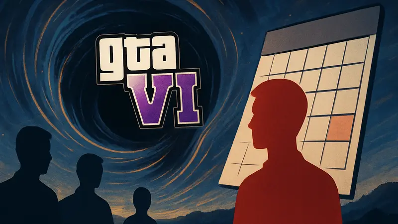 Абстрактное изображение, символизирующее влияние GTA 6 на игровую индустрию, возможно, с логотипом GTA 6 и искажённым графиком релизов.