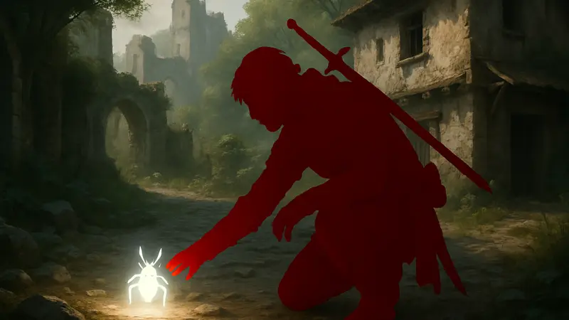 Игровой персонаж Crimson Desert подбирает светящийся предмет, вызывающий баг.