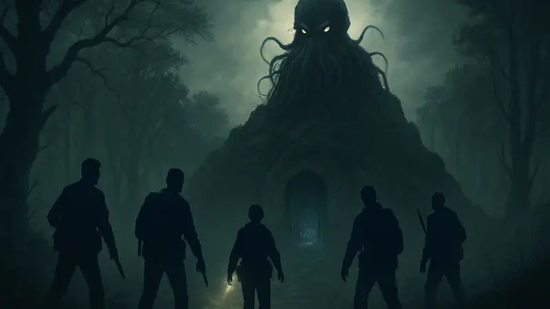 Кадр из кооперативной хоррор-игры The Mound: Omen of Cthulhu по вселенной Лавкрафта.
