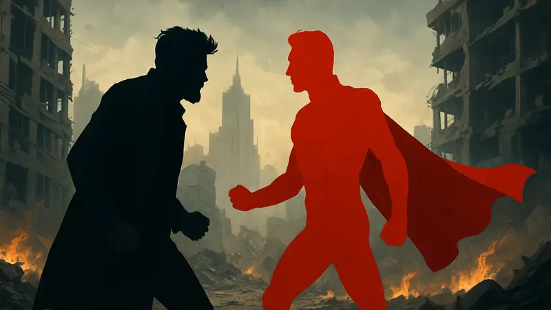 Изображение Бутчера и Хоумлендера из сериала «Пацаны» в сцене противостояния