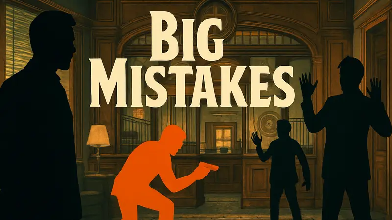 Логотип сериала «Большие ошибки» на фоне сцены из криминальной комедии Netflix