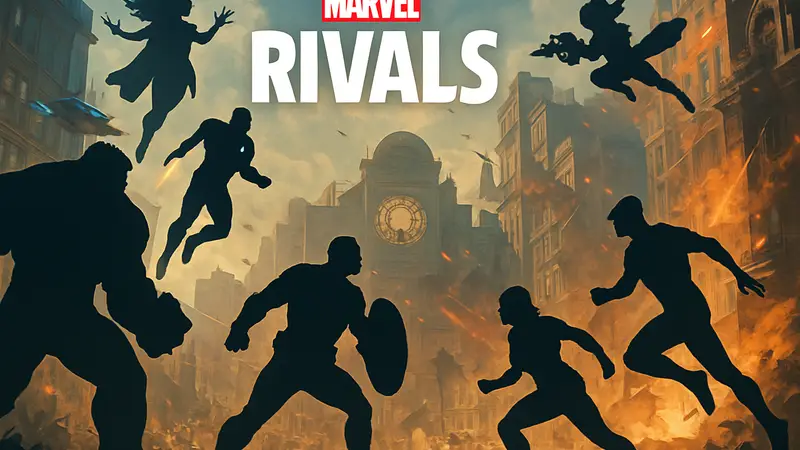 Обложка Marvel Rivals, демонстрирующая героев Marvel в бою.