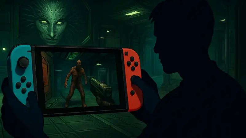 Игровой процесс System Shock с улучшенной графикой на Nintendo Switch.