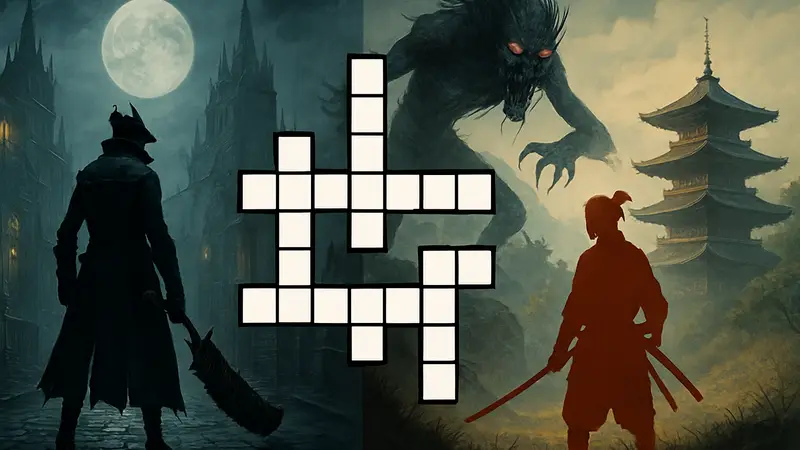 Кроссворд GameRant с игровыми элементами и намёками на Bloodborne и Ghost of Tsushima