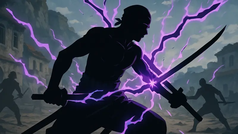 Изображение Ророноа Зоро из One Piece, демонстрирующего силу Хаки в бою