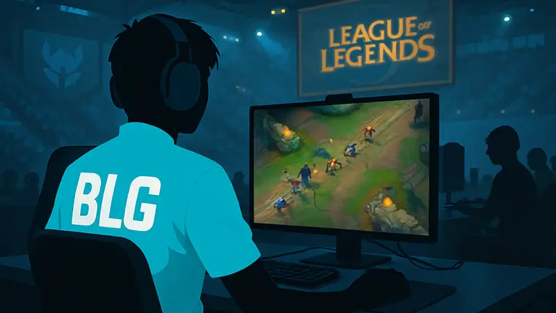 Игрок Wenbo из команды Bilibili Gaming (BLG) во время матча LPL по League of Legends, киберспорт.
