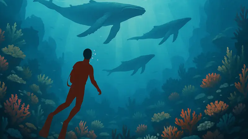 Коралловые рифы и плавающие киты в игре Life Below, подводный мир
