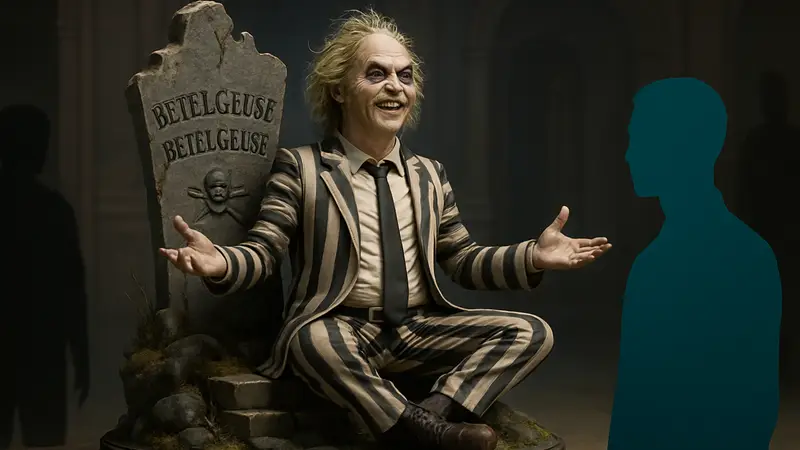 Детализированная коллекционная статуя Битлджуса от Sideshow Collectibles, изображающая персонажа фильма.