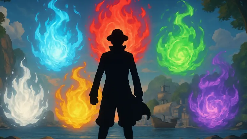 Разноцветные ауры парят вокруг персонажа в мире Sailor Piece, демонстрируя его силу и уникальные способности.