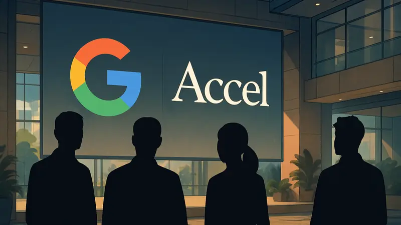 Логотипы Google и Accel India рядом, символизирующие отбор ИИ-стартапов в акселератор.