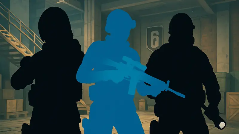 Оперативники Hibana, Twitch и Thatcher из Rainbow Six Mobile в боевой стойке.