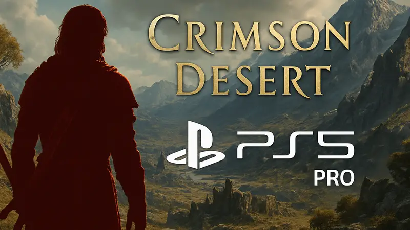 Логотип Crimson Desert на фоне символики PlayStation 5 Pro, демонстрирующий улучшенную графику