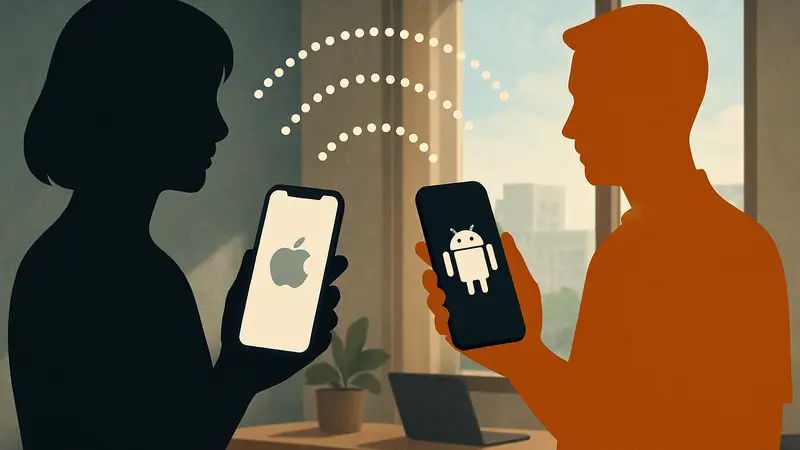 Схематичное изображение беспроводной передачи данных с iPhone на Android-смартфон.