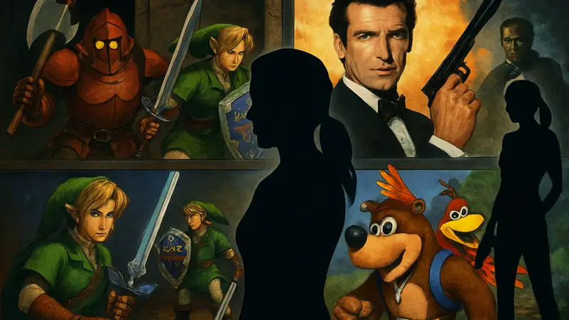 Коллаж из обложек классических игр Nintendo 64 с выдающимся сюжетом