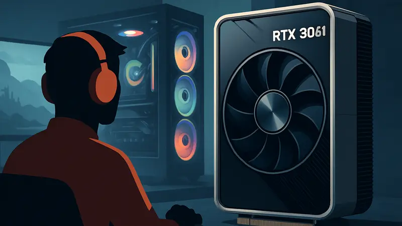 Видеокарта Nvidia GeForce RTX 3060 на фоне игрового ПК, новости Nvidia